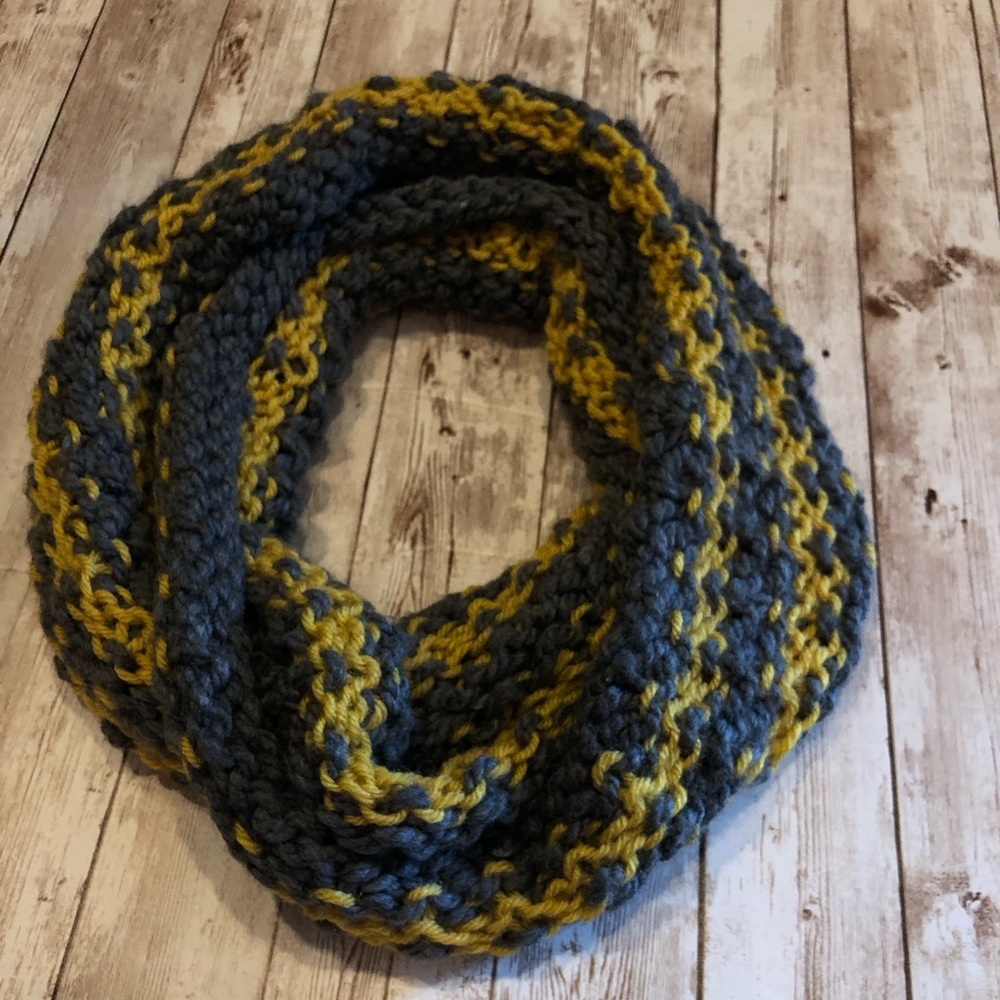 Soft and warm Gray and gold handmade infinity scarf